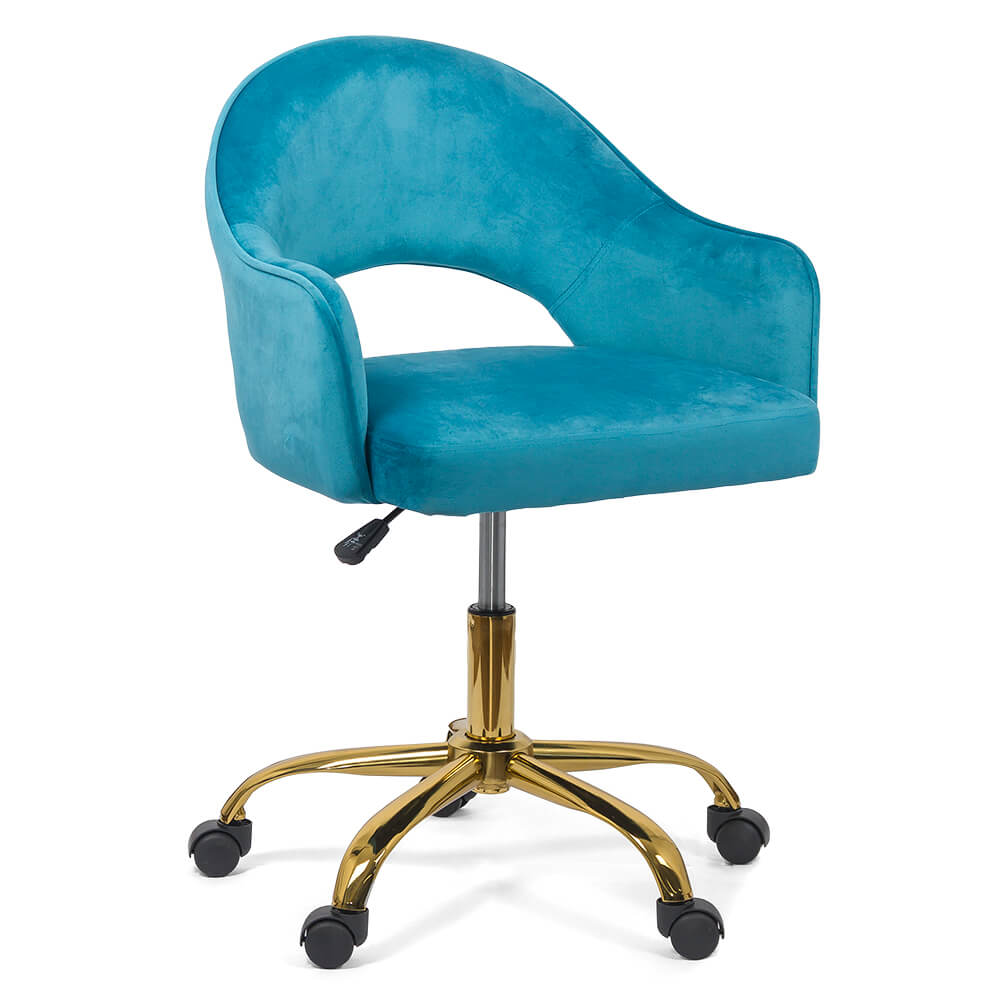 Scaun din catifea pentru birou cu baza aurie OFF 640 bleu
