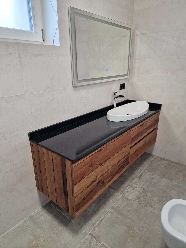 Mobilier pentru baie din MDF furniruit cu cant laser și blat din quartz, 1,8 m – Bacău