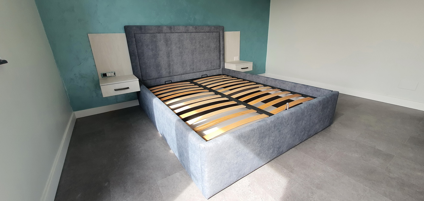 Pat tapitat cu somieră rabatabilă 160×200 – depozitare generoasă și confort, montaj în Bacău