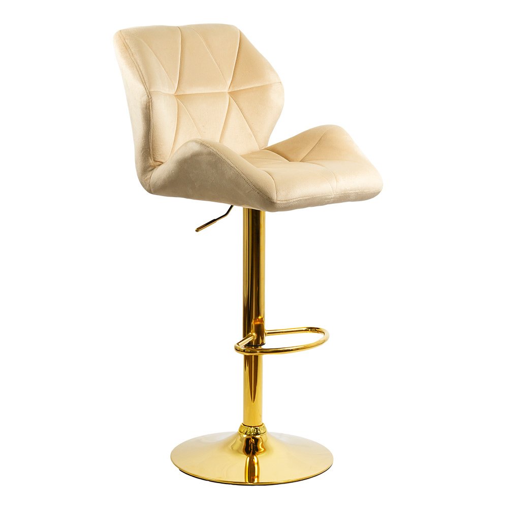 Scaun de bar reglabil pe înălțime, rotativ, suport picioare, catifea, crem, ABS 148
