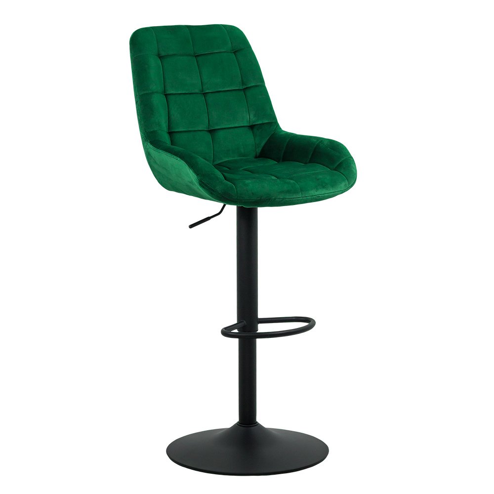 Scaun bar tapițat, înălțime reglabilă, rotativ, suport picioare, catifea, verde, ABS 145