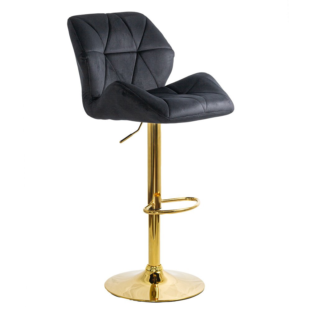 Scaun de bar negru, modern, din catifea, cu baza aurie ABS 148