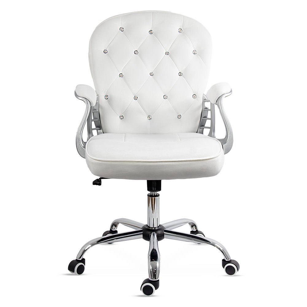 Scaun de birou din catifea reglabil pe inaltime si cotiere captusite OFF 437 alb