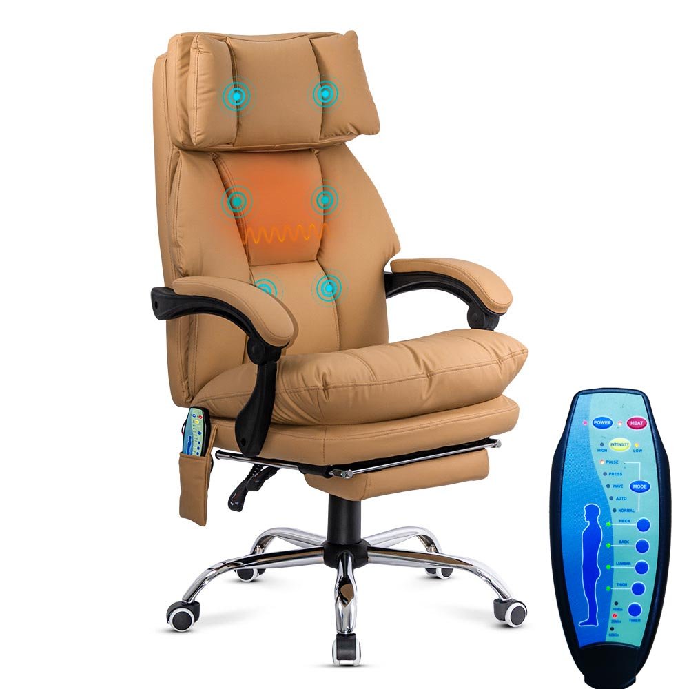 Scaun de birou cu masaj din piele ecologică și cu încălzire în șezut OFF 414 bej