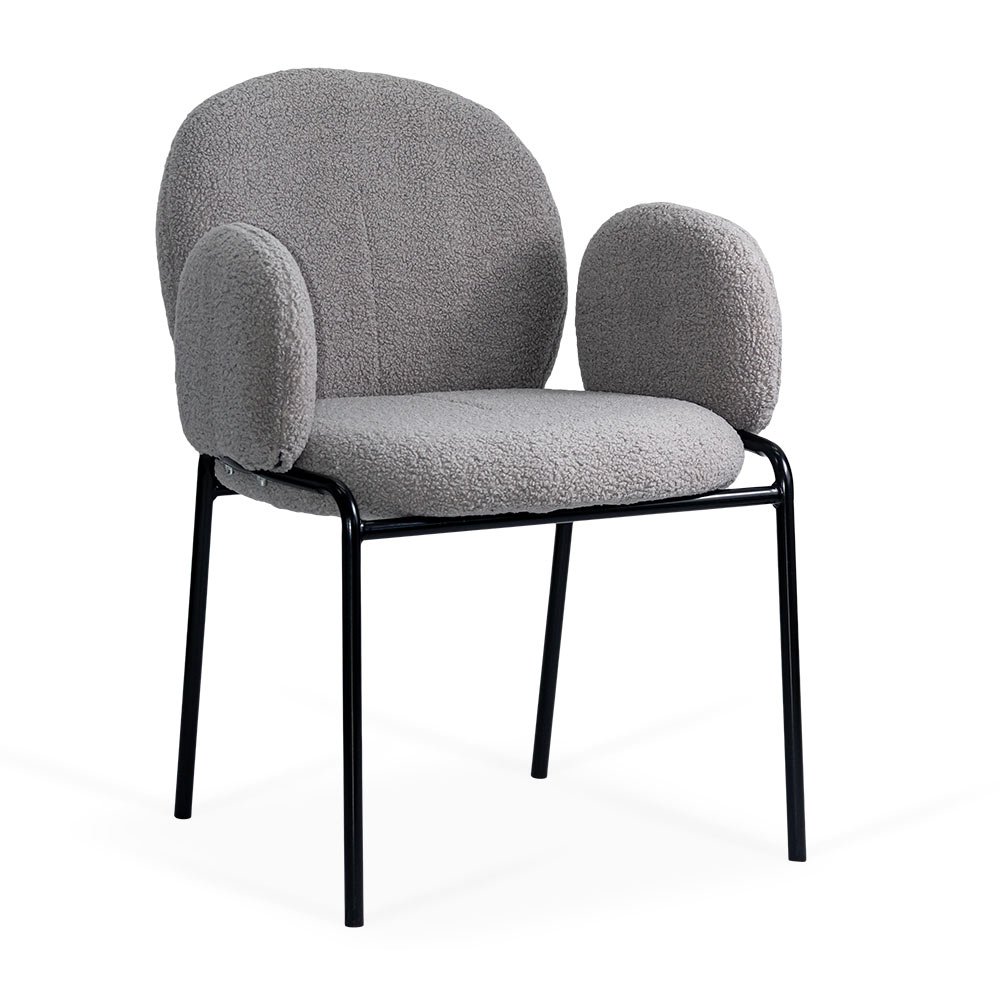 Scaun dining gri din boucle cu cadru negru fix BUC 281