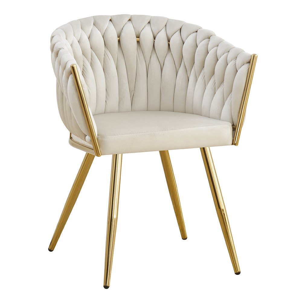 Scaun dining modern din catifea cu cadrul metalic auriu BUC 261 crem