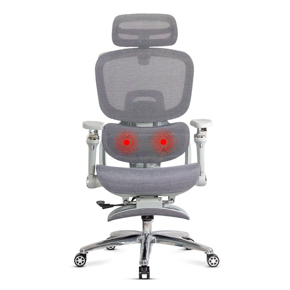 Scaun ergonomic gri din mesh rezistent la 150 kg cu funcție de masaj lombar cu încălzire SYYT 9521