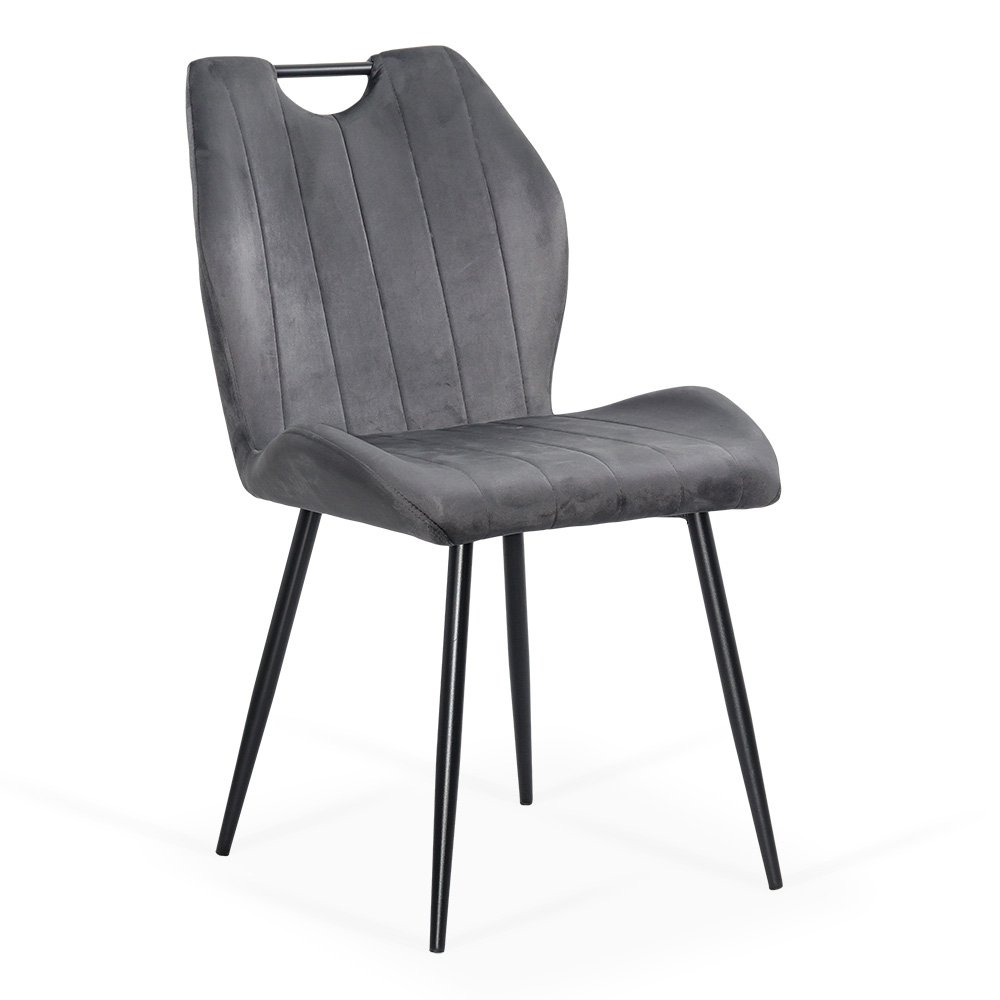 Scaun living gri din catifea cu cadru metalic BUC 204